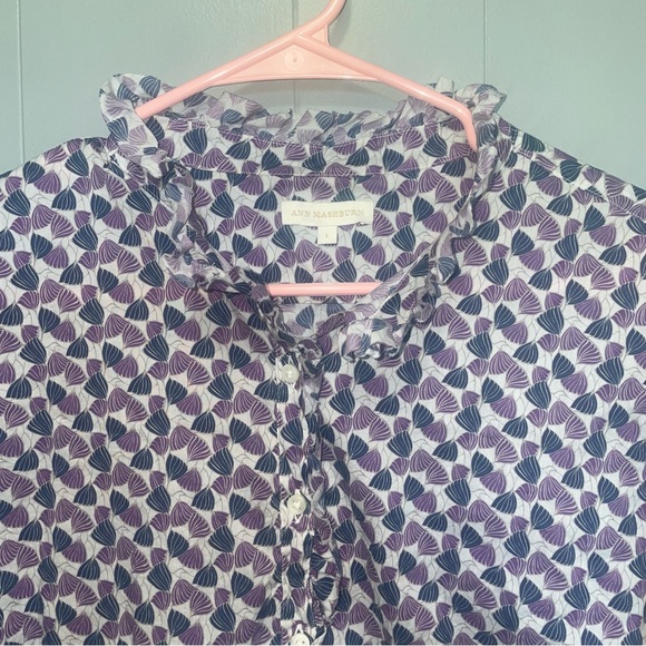 Ann Mashburn Frill Shirt Ruffle Collar Purple and Blue Liberty Print Large - Picture 3 of 6